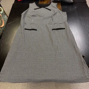 Talbots Plus Womens 16W Houndstooth Sheath Dress Black White Bow Accent ID5252
